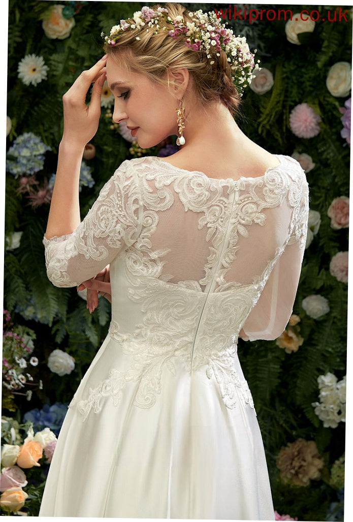 Wedding Ruth Lace Tea-Length With Satin Illusion A-Line Dress Wedding Dresses