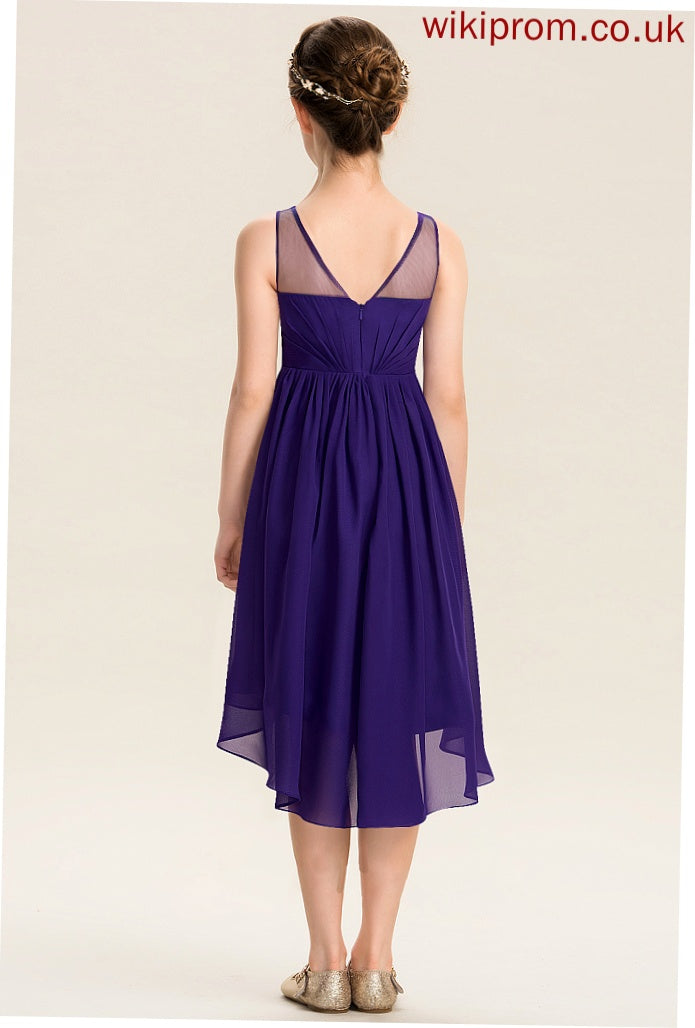 A-Line Neck With Chiffon Stella Junior Bridesmaid Dresses Scoop Asymmetrical Ruffle