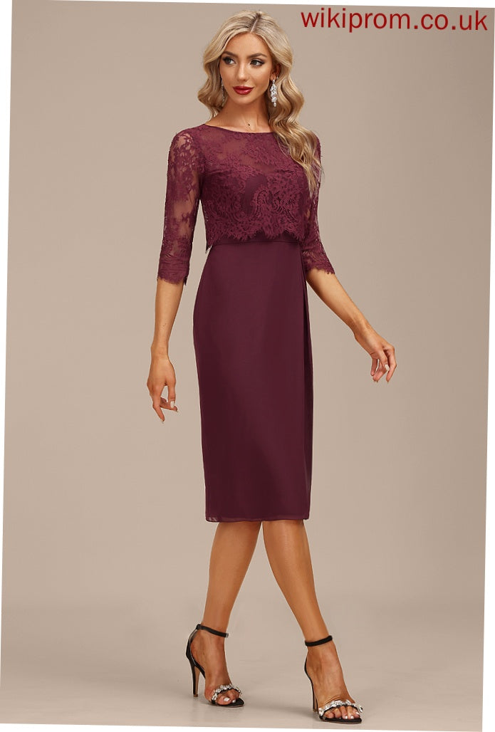 Lace Cocktail Sheath/Column Knee-Length Scoop Zariah Chiffon Dress Ruffle With Neck Cocktail Dresses