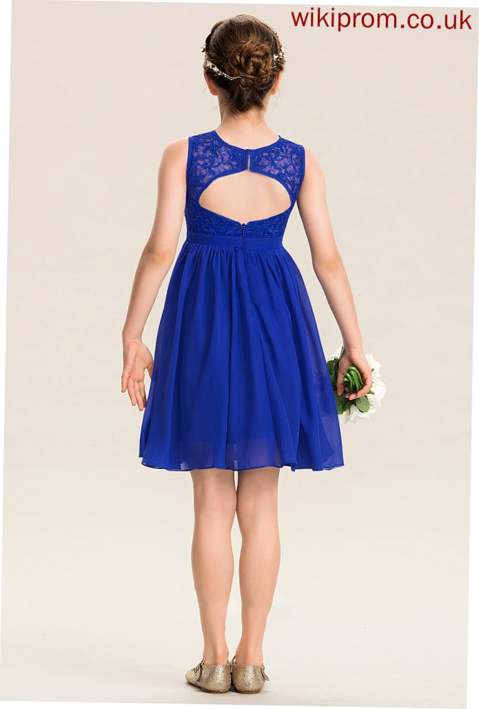 Annika Neck Knee-Length Junior Bridesmaid Dresses A-Line Scoop Chiffon Lace