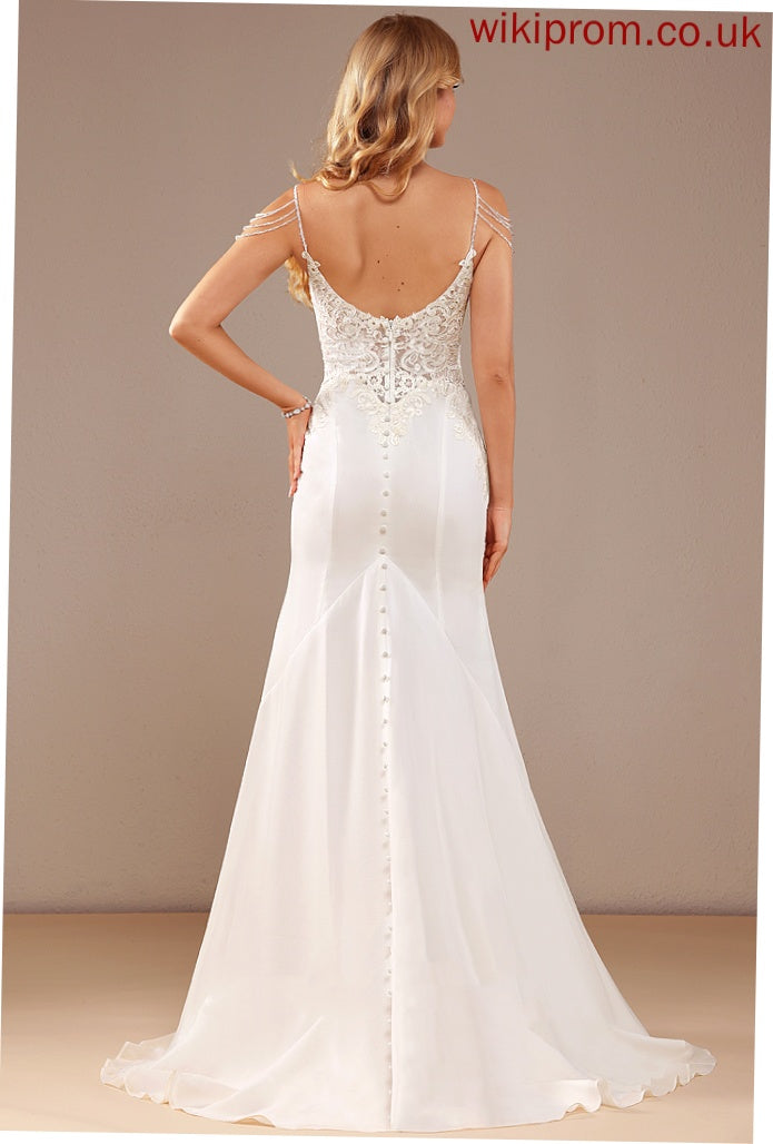 Lace Phoenix Train Wedding Lace Dress Chiffon Court Wedding Dresses Trumpet/Mermaid V-neck Beading Sequins With