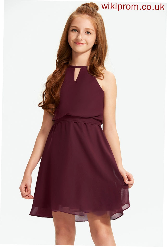 Bow(s) Scoop Chiffon A-Line Silvia Neck With Knee-Length Junior Bridesmaid Dresses