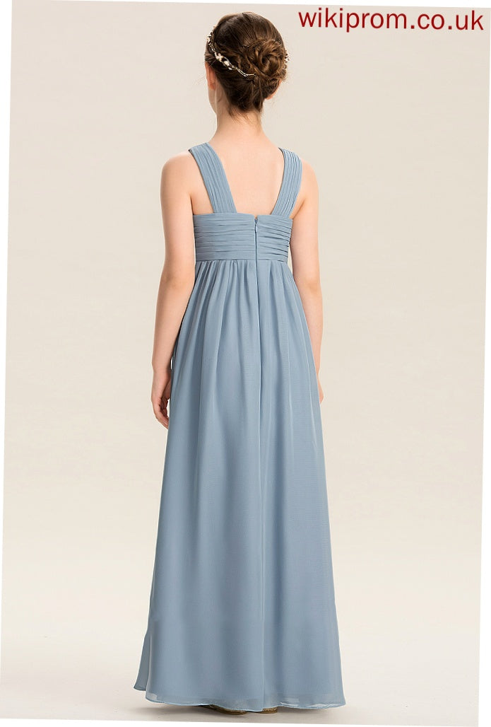 Chiffon Ruffle A-Line Aniya V-neck Floor-Length Junior Bridesmaid Dresses With