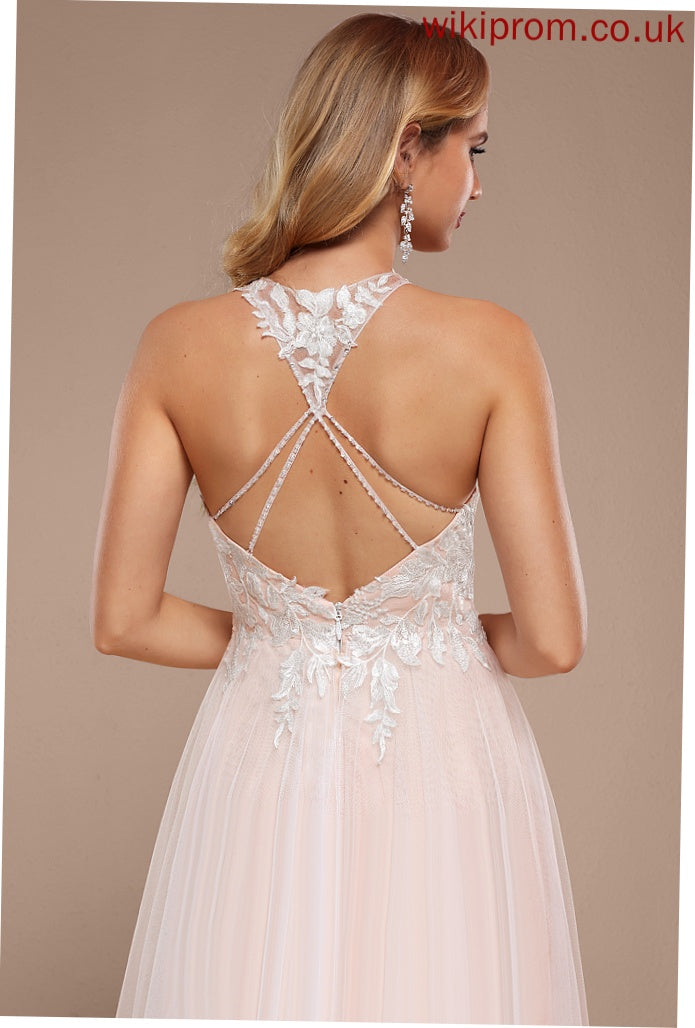 A-Line Dress Marlee Lace Sweep Beading Halter Sequins Wedding Train Wedding Dresses Tulle With