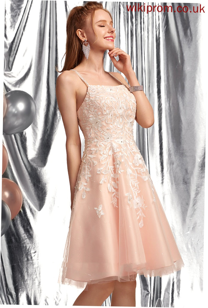 Homecoming Dresses Lauretta Knee-Length Dress Homecoming Tulle A-Line Neckline With Beading Square Lace