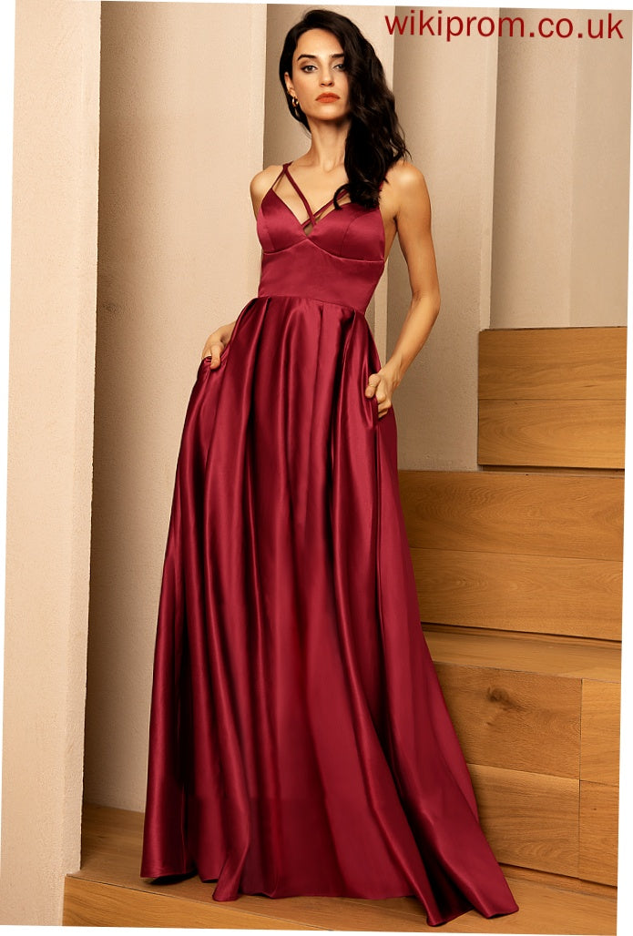 A-Line Straps&Sleeves Neckline Floor-Length Silhouette Length Fabric V-neck Satin Lola Natural Waist Floor Length Bridesmaid Dresses