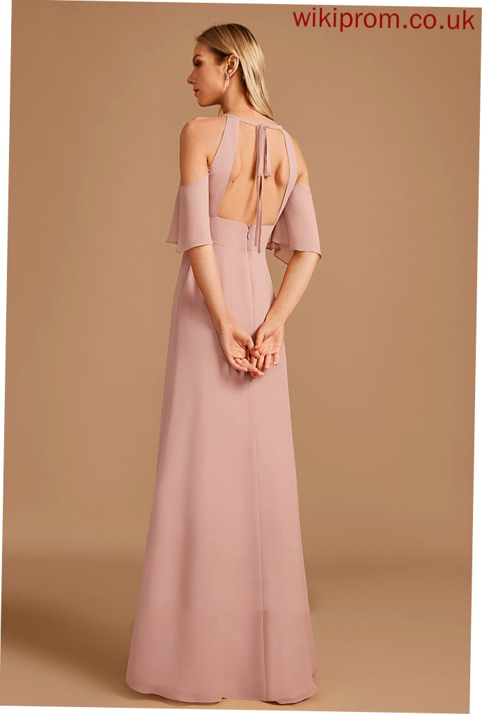 Length Embellishment Neckline HighNeck SplitFront Silhouette Sheath/Column Floor-Length Fabric Audrey A-Line/Princess Sleeveless Bridesmaid Dresses