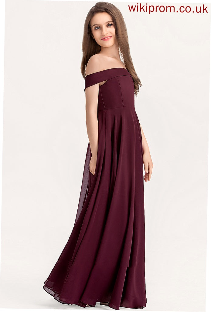 Chiffon Junior Bridesmaid Dresses Nathalie Floor-Length A-Line Off-the-Shoulder