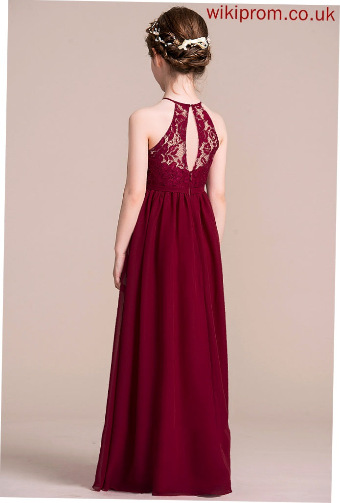 Chiffon Scoop Melanie Neck A-Line Junior Bridesmaid Dresses Floor-Length