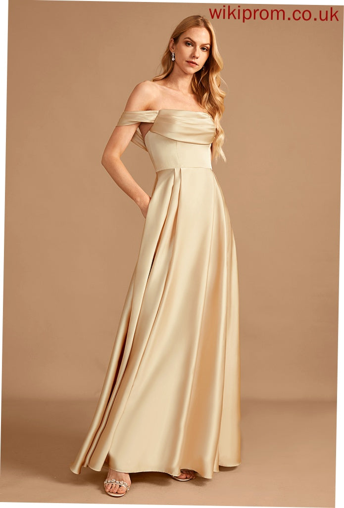 Floor-Length Neckline Fabric A-Line Off-the-Shoulder Silhouette Pockets SplitFront Length Embellishment Heidy Sleeveless Bridesmaid Dresses