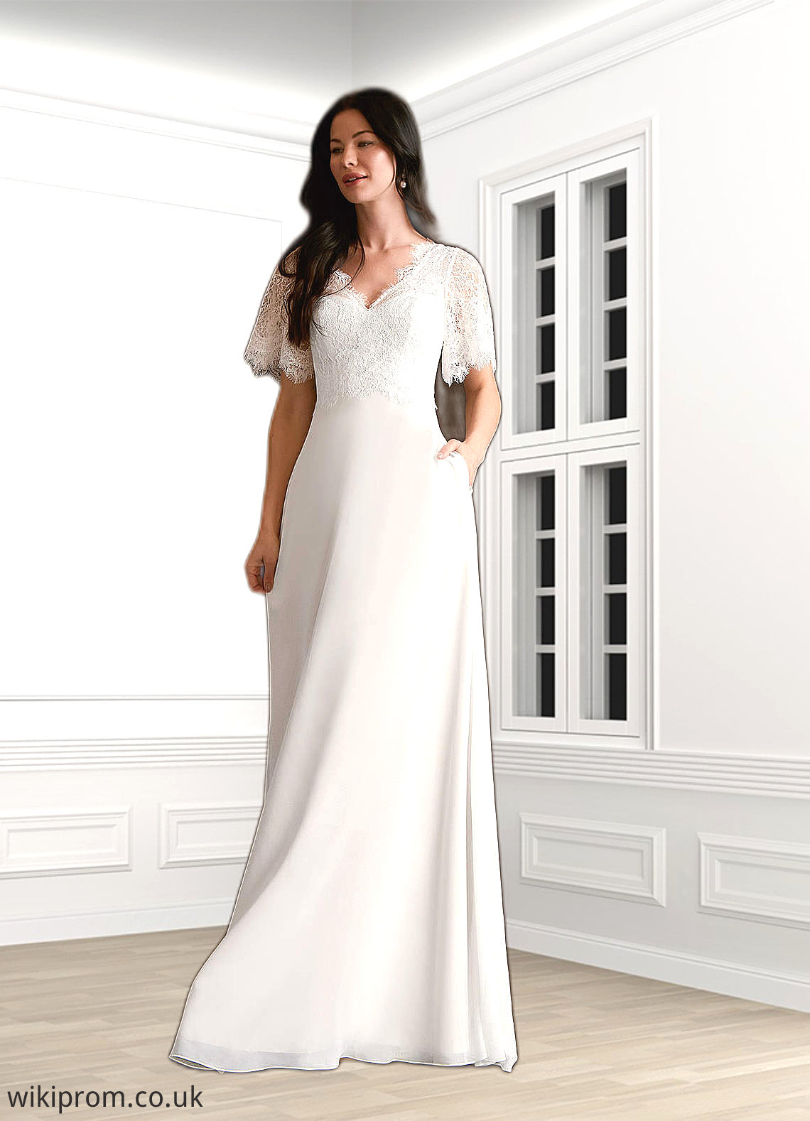 Itzel A-Line Lace Chiffon Floor-Length Dress SWKP0020061