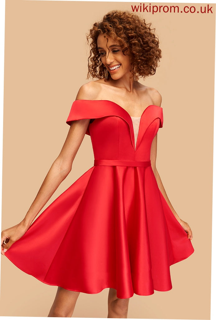 Homecoming Homecoming Dresses Haley Short/Mini A-Line Satin Off-the-Shoulder Dress