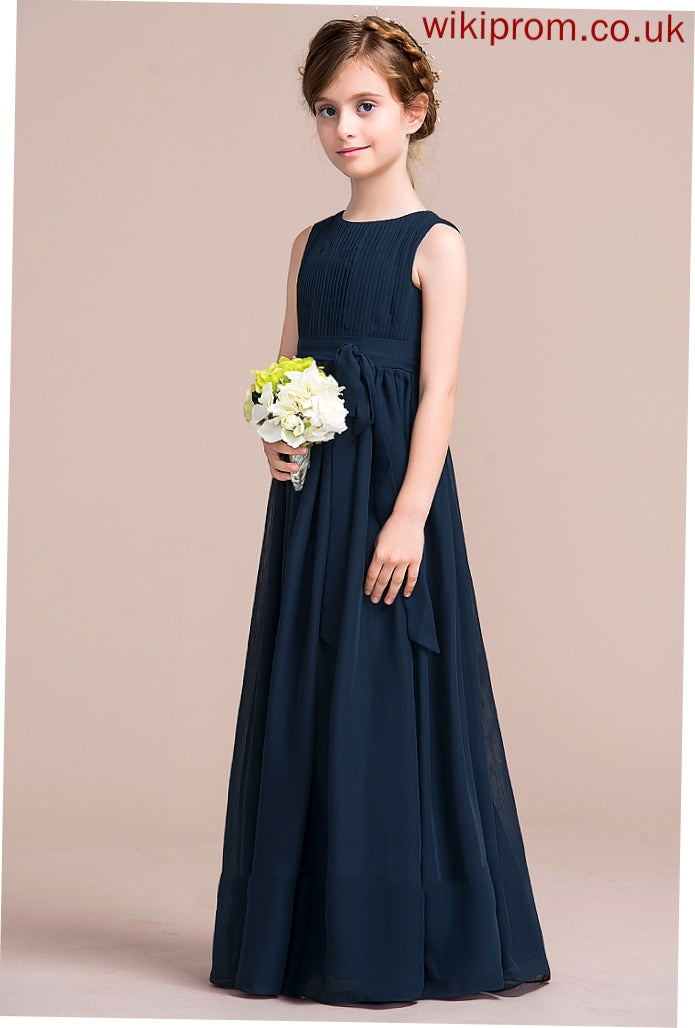 Flower Girl Dresses Scoop Empire Yasmin Chiffon Neck Dress Girl Sleeveless - Floor-length Flower With Bow(s)