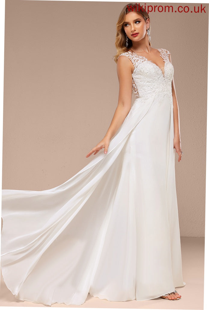 Train A-Line Kiara Lace Wedding Sweep V-neck Dress Chiffon Wedding Dresses