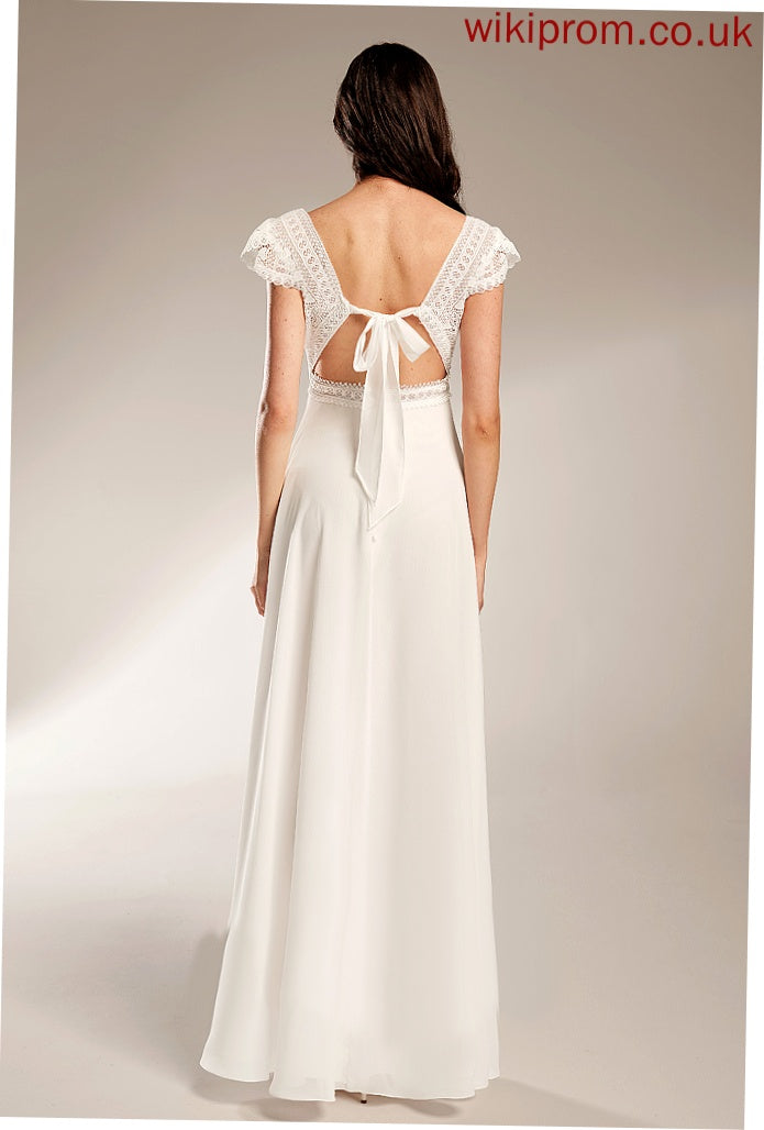 A-Line Leslie V-neck Wedding Dresses Floor-Length Lace Chiffon Wedding Dress