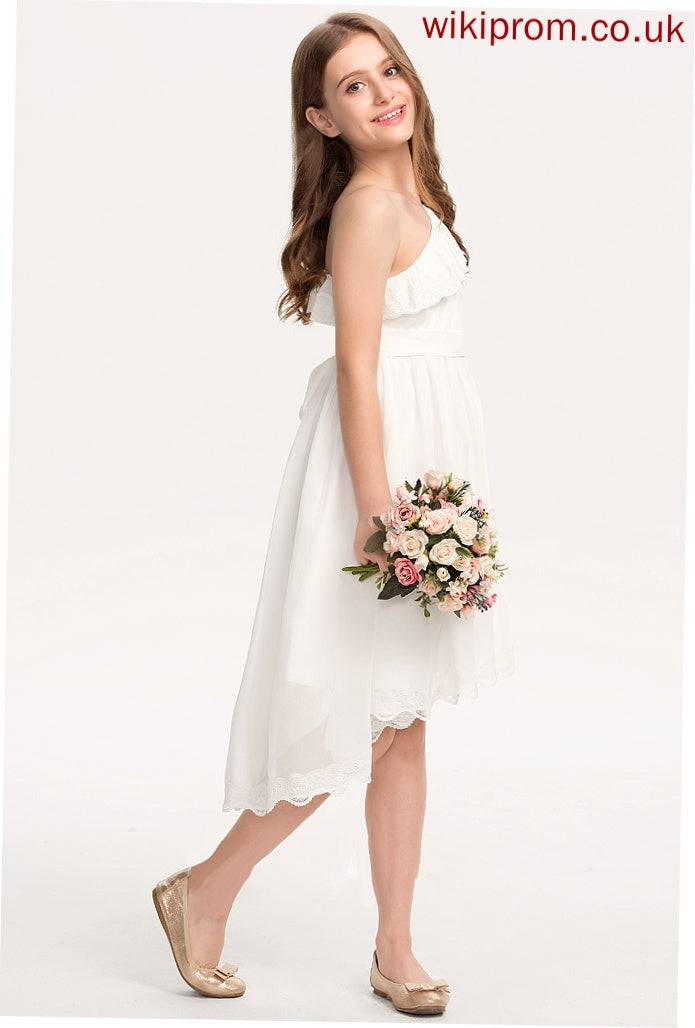 Chiffon One-Shoulder Junior Bridesmaid Dresses With Asymmetrical Rowan Bow(s) Lace A-Line