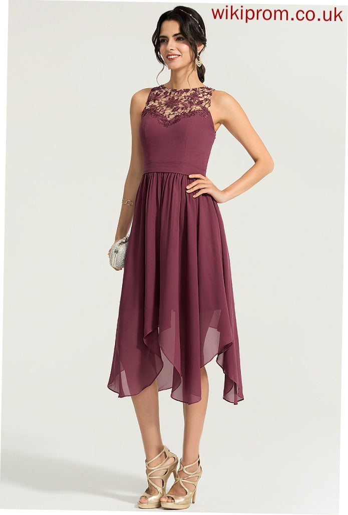 A-Line Luz Asymmetrical Cocktail Dress Neck Chiffon Scoop Lace Cocktail Dresses