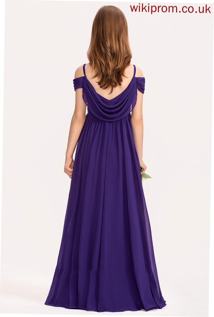 Off-the-Shoulder A-Line Junior Bridesmaid Dresses Chiffon Hilda Ruffle Floor-Length With