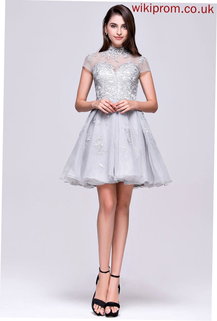 Dress Organza Short/Mini Neck Homecoming Dresses Tulle High Lace Savanah Appliques A-Line With Lace Homecoming