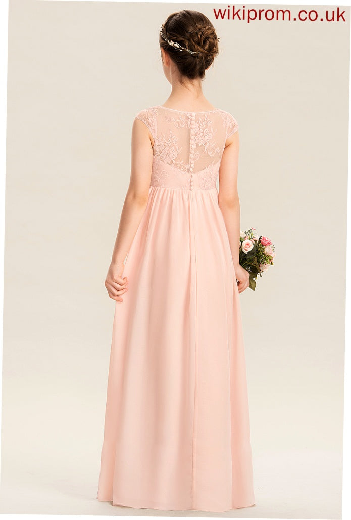 Floor-Length Ruffle With Junior Bridesmaid Dresses Hadassah Chiffon V-neck Lace A-Line