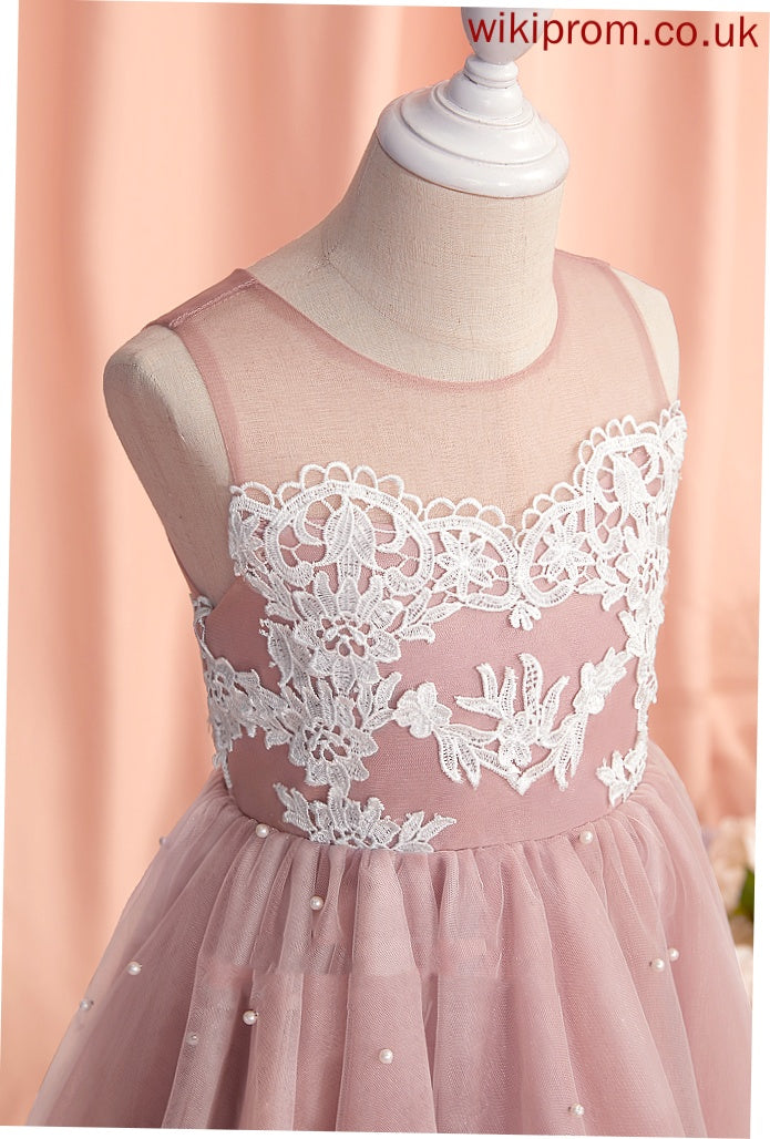 A-Line With Girl Lace/Beading Tulle Angelina - Dress Flower Scoop Knee-length Neck Sleeveless Flower Girl Dresses