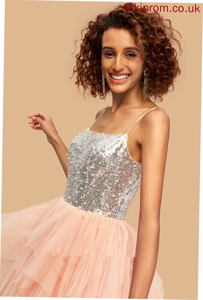 Tulle Homecoming Eve Square A-Line Dress Knee-Length Sequins Homecoming Dresses With Neckline