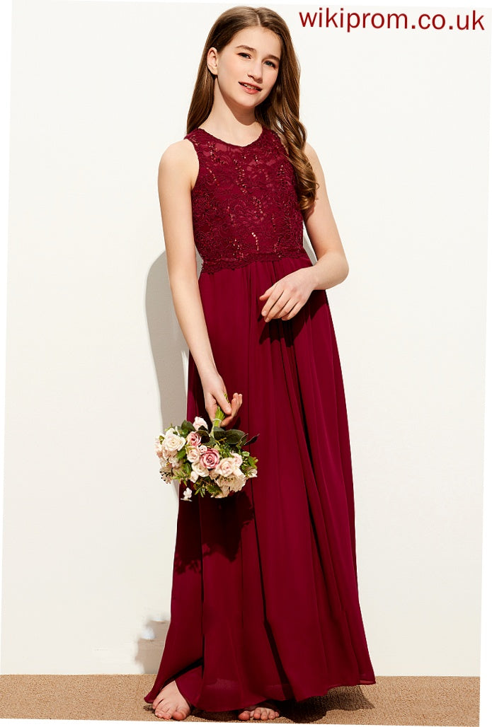 With Sequins Floor-Length Abigail Lace A-Line Scoop Neck Chiffon Junior Bridesmaid Dresses