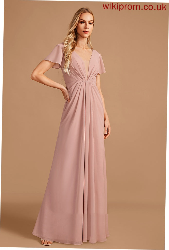 Embellishment Length A-Line V-neck Ruffle Fabric Silhouette Neckline Floor-Length Val A-Line/Princess Natural Waist Bridesmaid Dresses