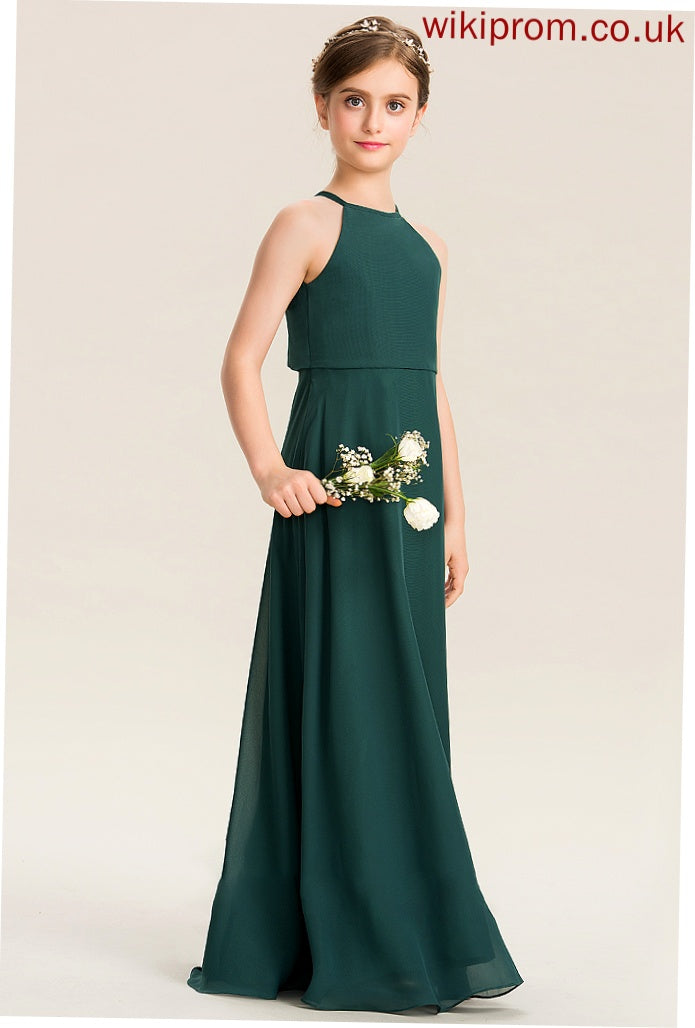 A-Line Chiffon Floor-Length Neck Gertie Scoop Junior Bridesmaid Dresses