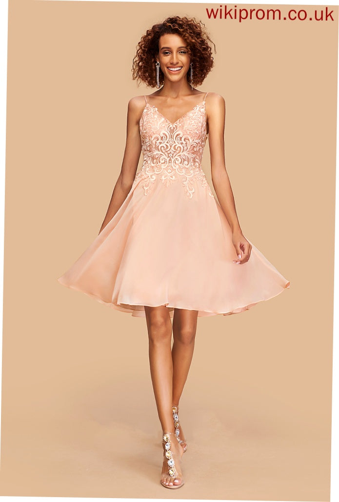 V-neck With Chiffon Homecoming Dresses Knee-Length Tess Lace A-Line Dress Homecoming