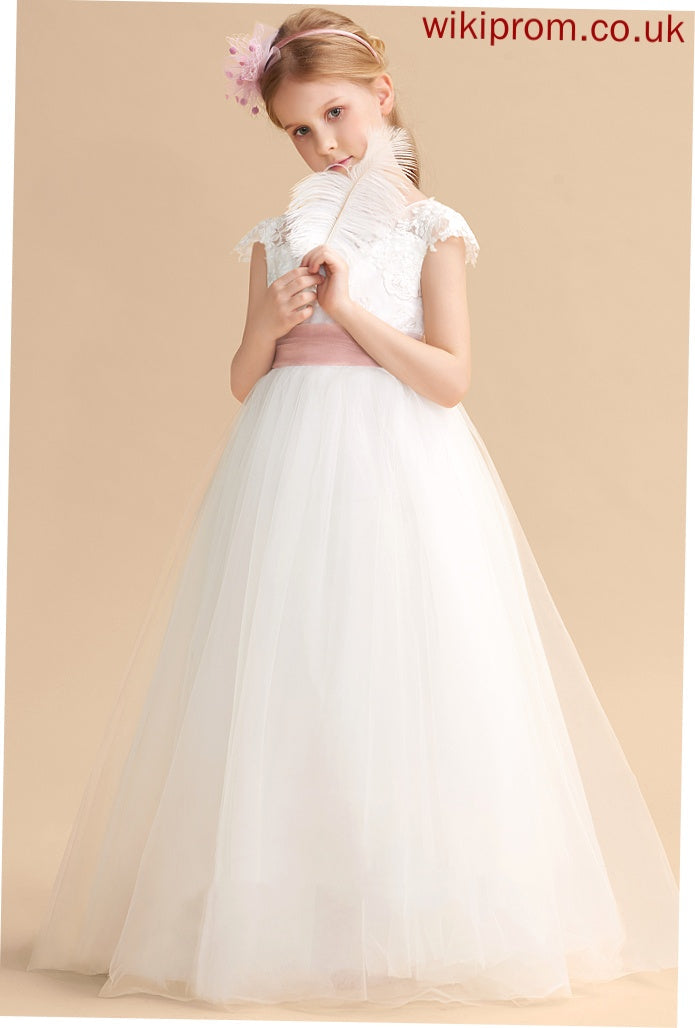 Sleeveless Floor-length Ball-Gown/Princess Scoop Girl Neck With Lace Flower Girl Dresses Flower Dress Kendall Lace/Sash -