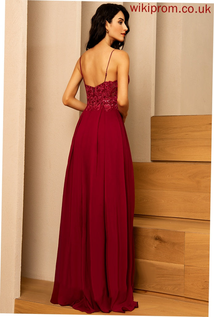 Prom Dresses Frances V-neck Sequins A-Line Floor-Length With Chiffon