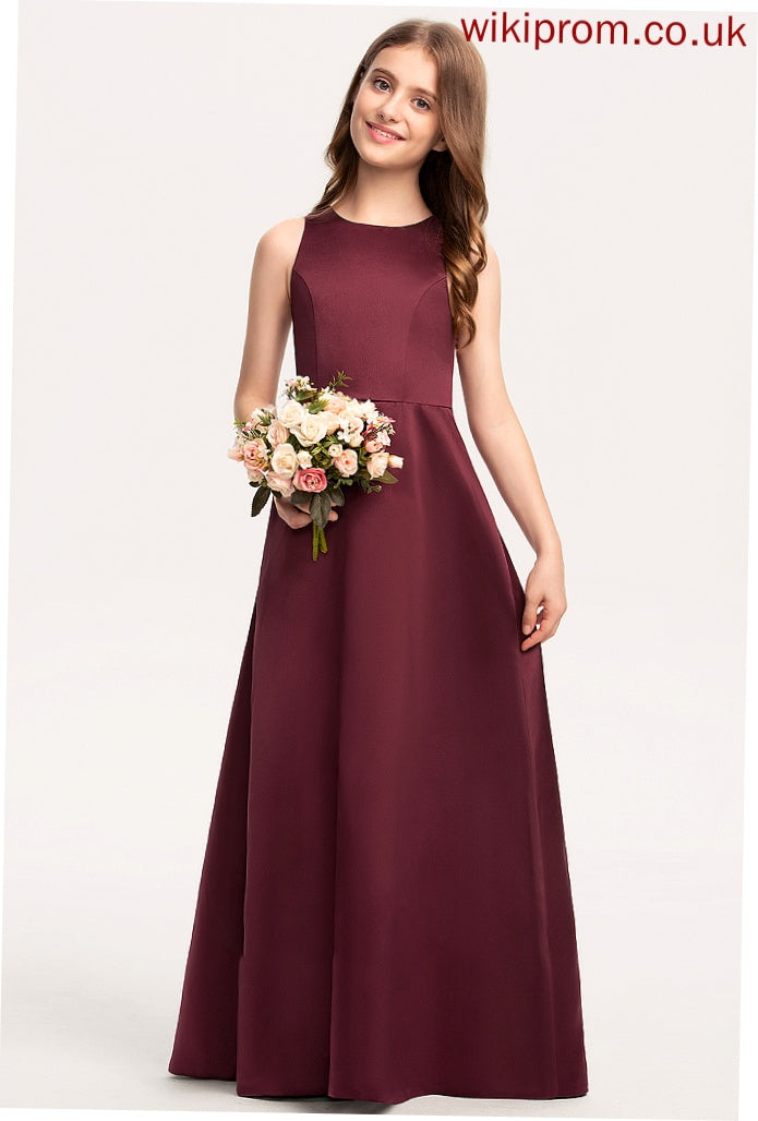 Neck Scoop Junior Bridesmaid Dresses A-Line Kendra Floor-Length Satin