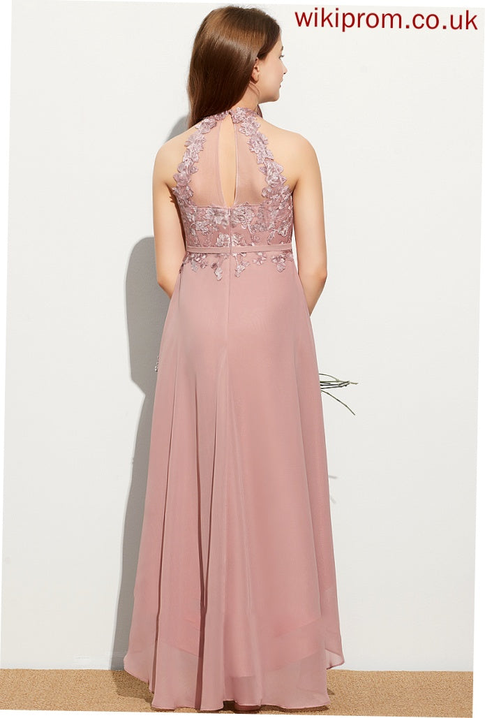 Lace Asymmetrical A-Line Chiffon Cecelia Neck Scoop Junior Bridesmaid Dresses