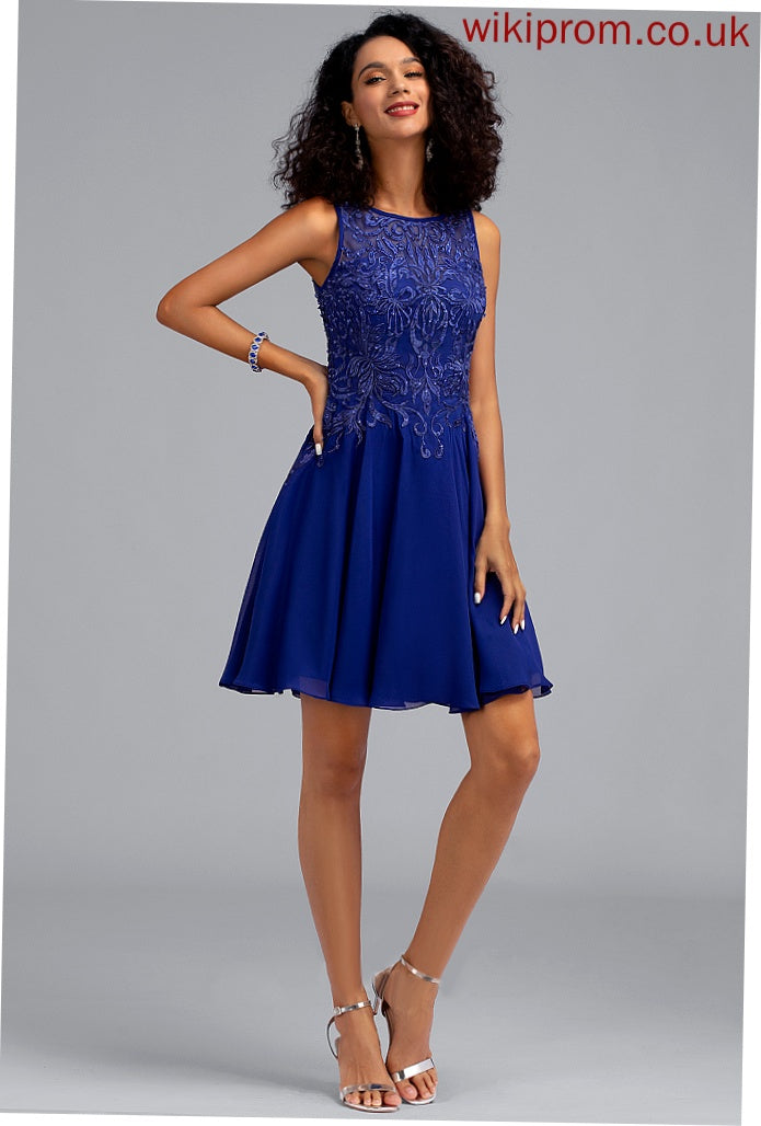 Kylee Short/Mini Scoop A-Line Dress Neck Chiffon Homecoming Beading Lace With Homecoming Dresses