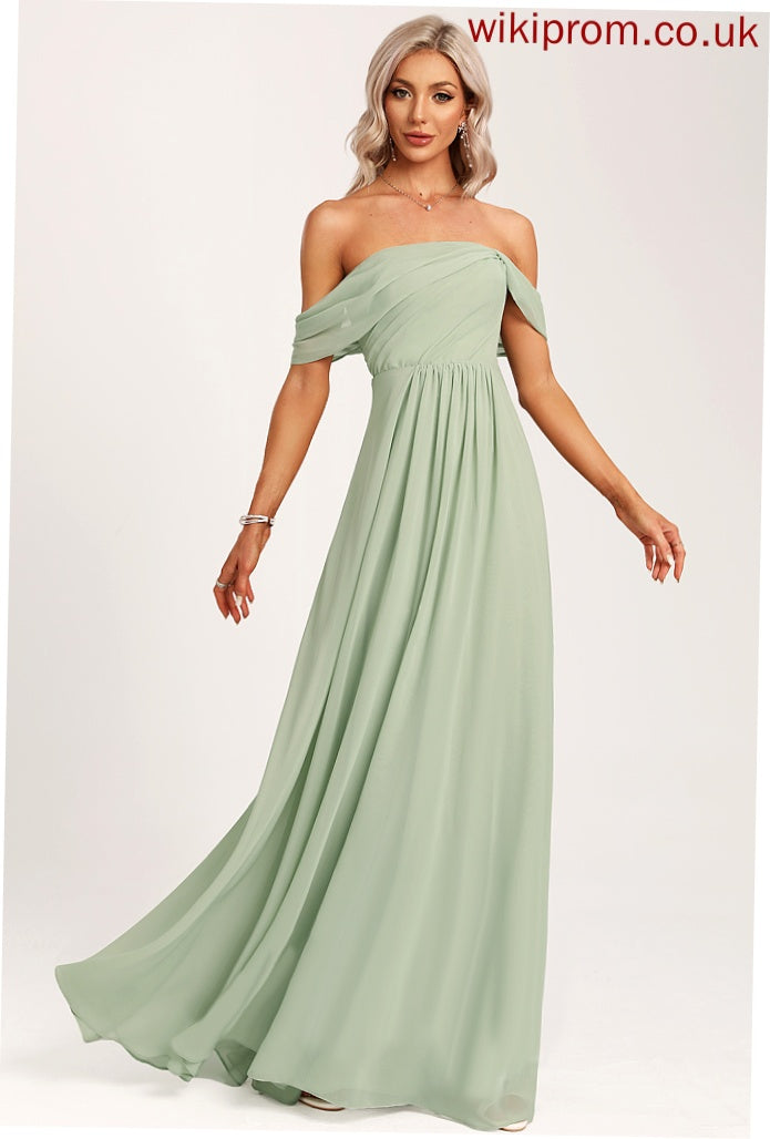 Off-the-Shoulder Floor-Length Ruffle Fabric Embellishment Neckline Silhouette Length A-Line Aliyah Bridesmaid Dresses