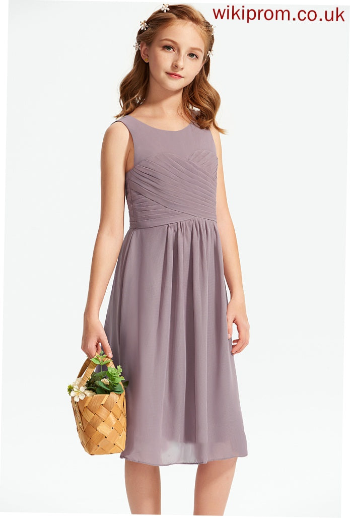 Knee-Length Scoop Neck Tania Chiffon With Ruffle Junior Bridesmaid Dresses A-Line