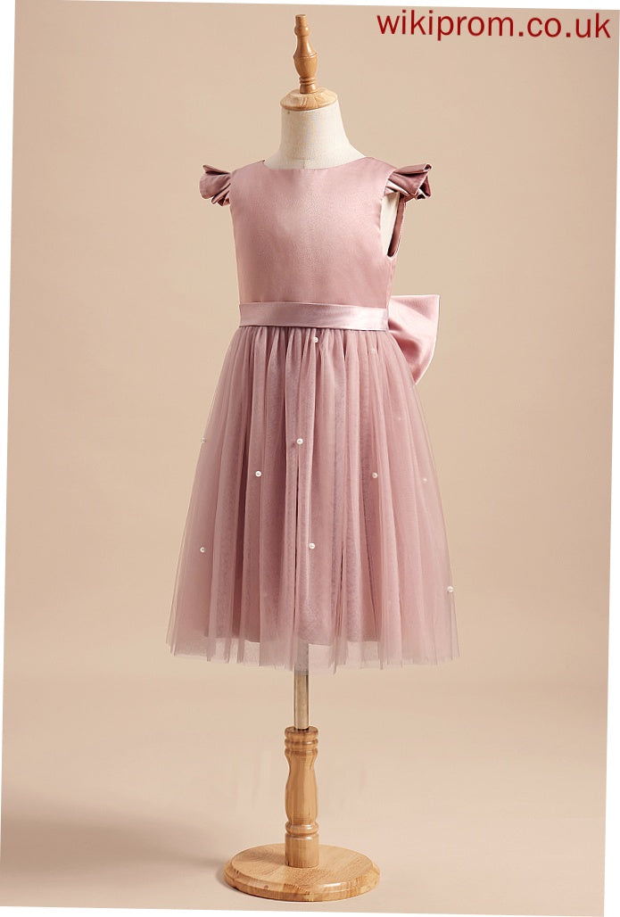 Flower Girl Dresses Girl - With Satin/Tulle Sleeves Dress Short Knee-length Olga Flower A-Line Beading/Bow(s) Scoop Neck