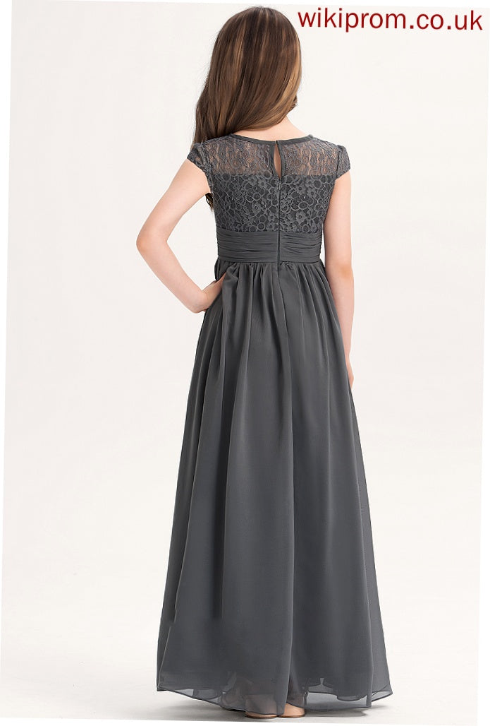 With Rayna Floor-Length Neck Chiffon Scoop Ruffle A-Line Lace Junior Bridesmaid Dresses