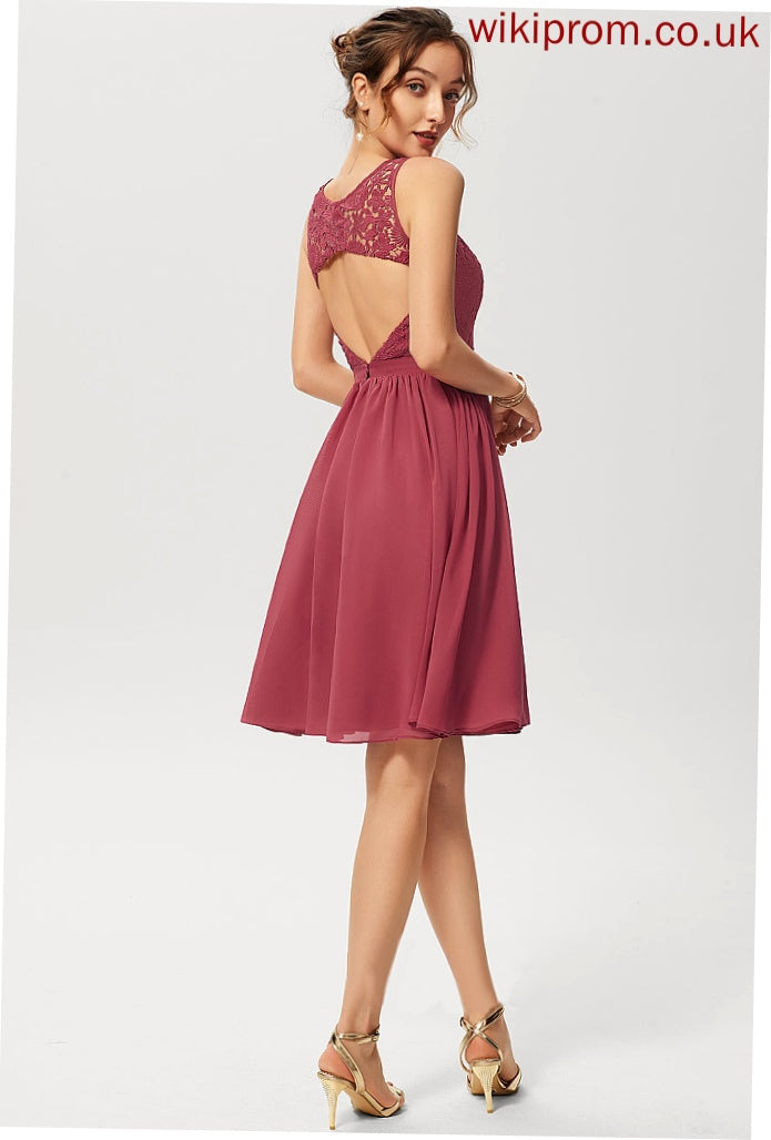 Chiffon Dress Maisie A-Line Cocktail Dresses Cocktail Scoop Lace Neck Knee-Length