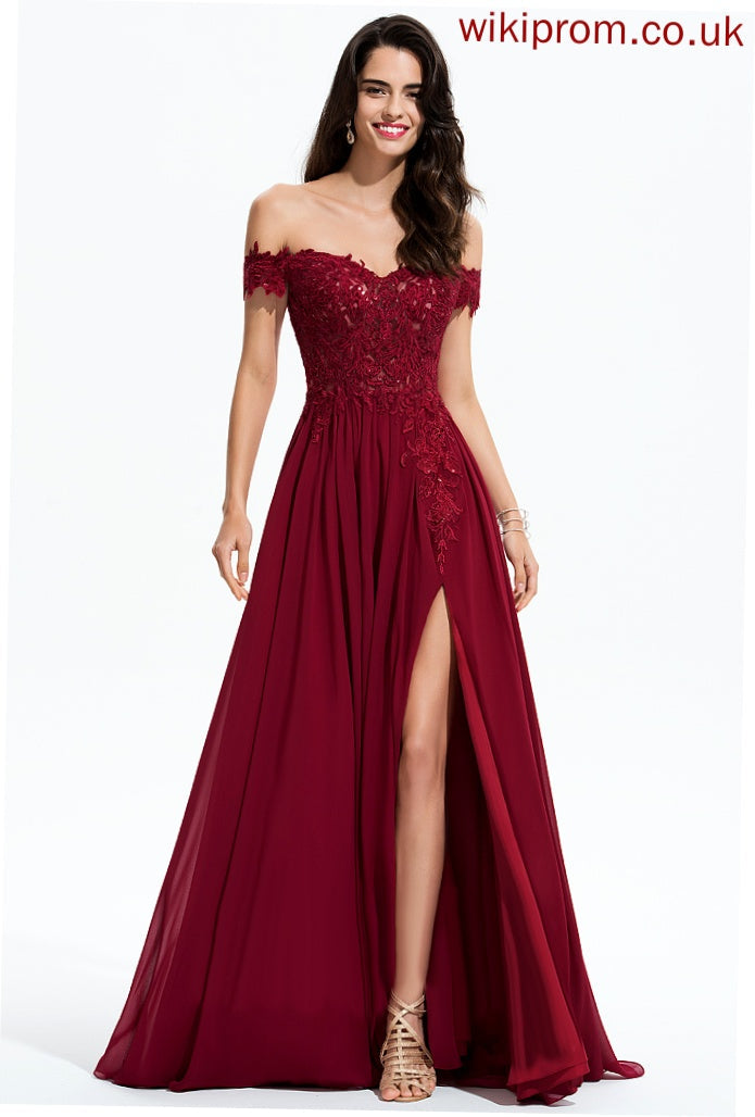 Sweep Off-the-Shoulder Train Sequins Prom Dresses Chiffon With Henrietta A-Line