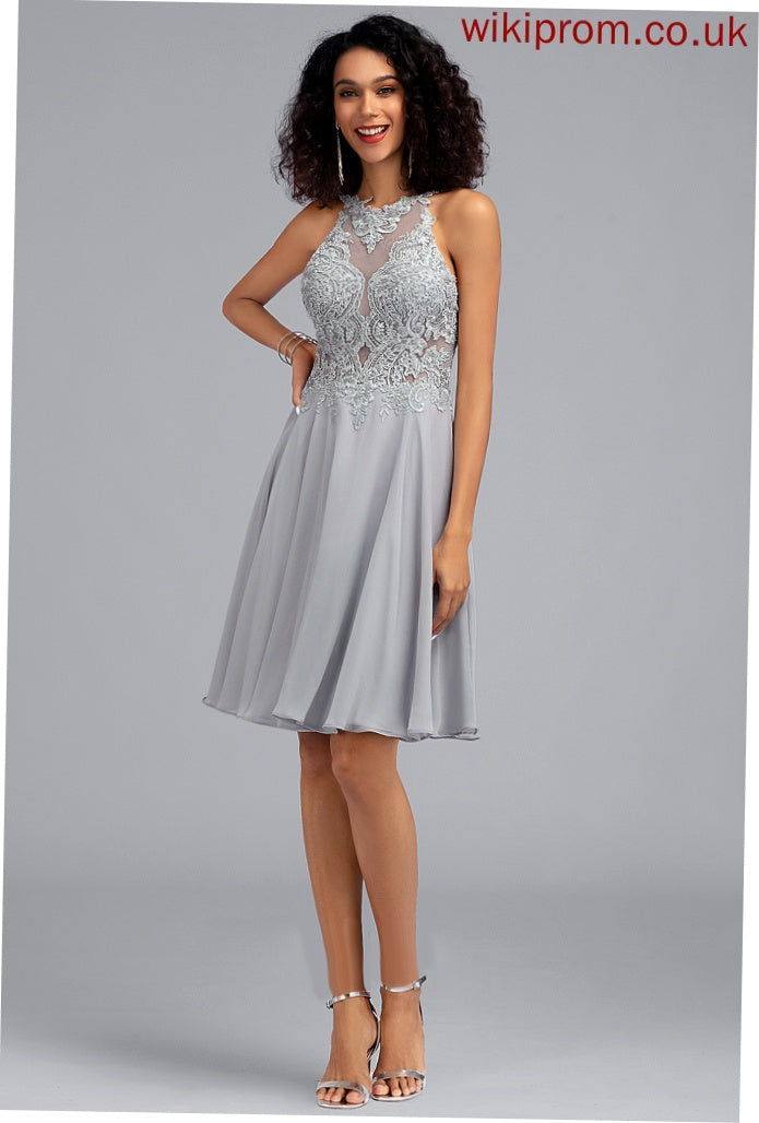 Jaslene Prom Dresses A-Line Lace Scoop With Knee-Length Sequins Chiffon