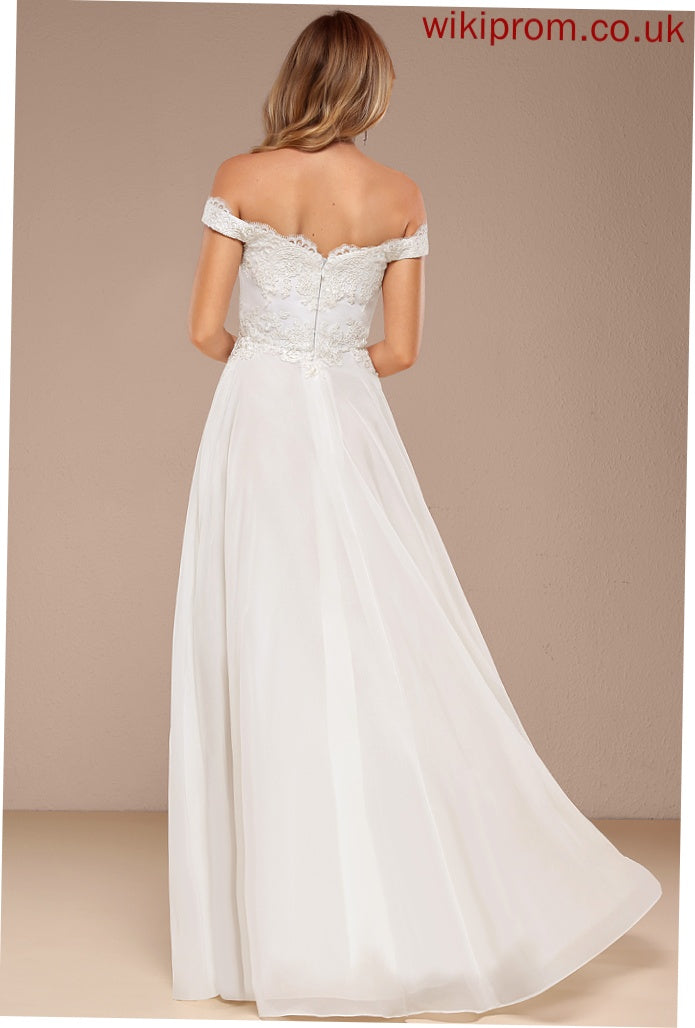 A-Line Floor-Length Lace Wedding Dresses Makena With Wedding Chiffon Dress Off-the-Shoulder Sequins