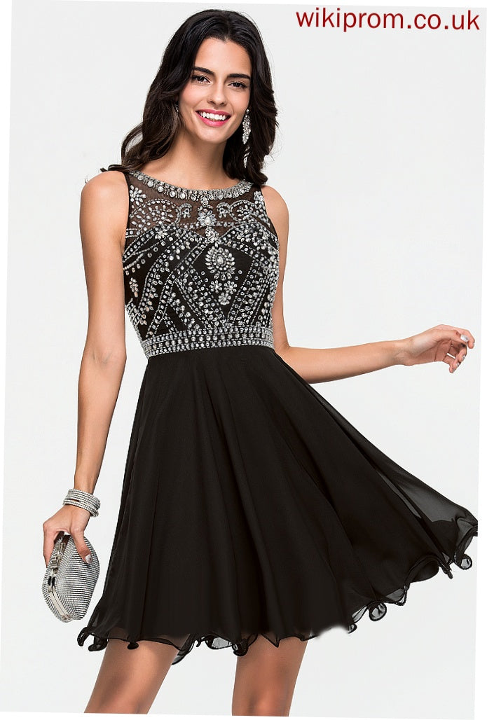 Chiffon With Sequins Neck Short/Mini Scoop Homecoming Dresses Norah Dress Beading A-Line Homecoming