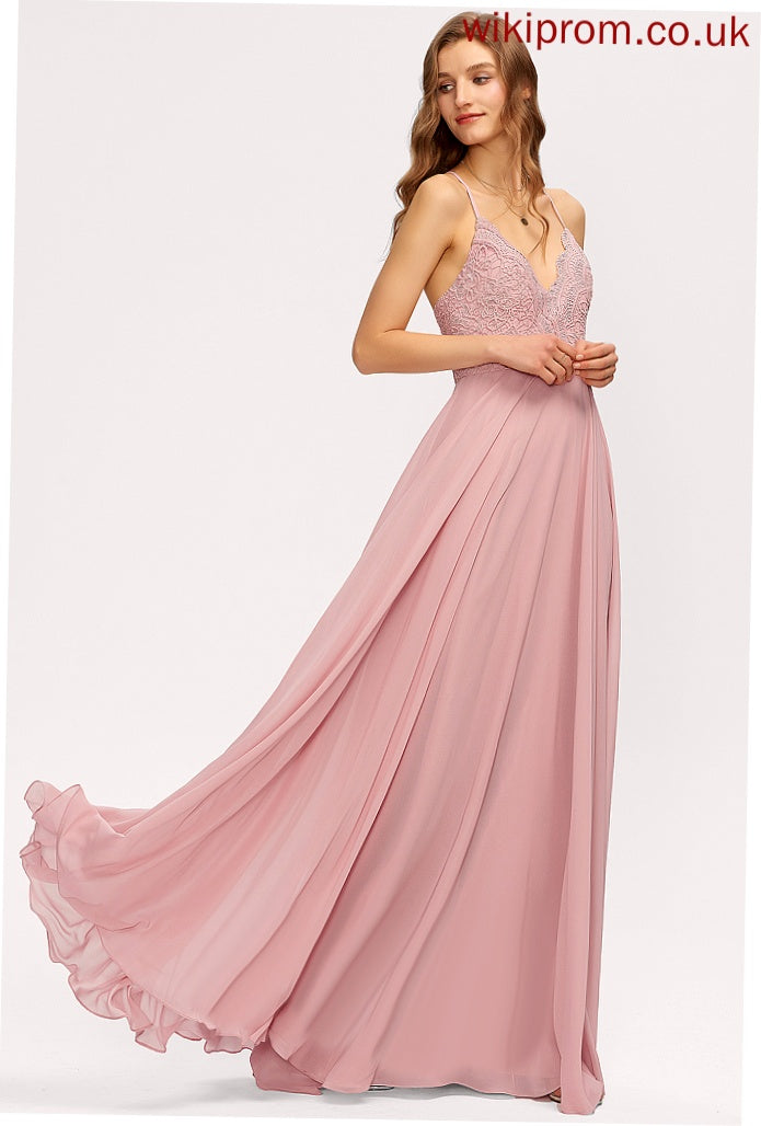 Floor-Length V-neck Chiffon Kate Lace Prom Dresses A-Line