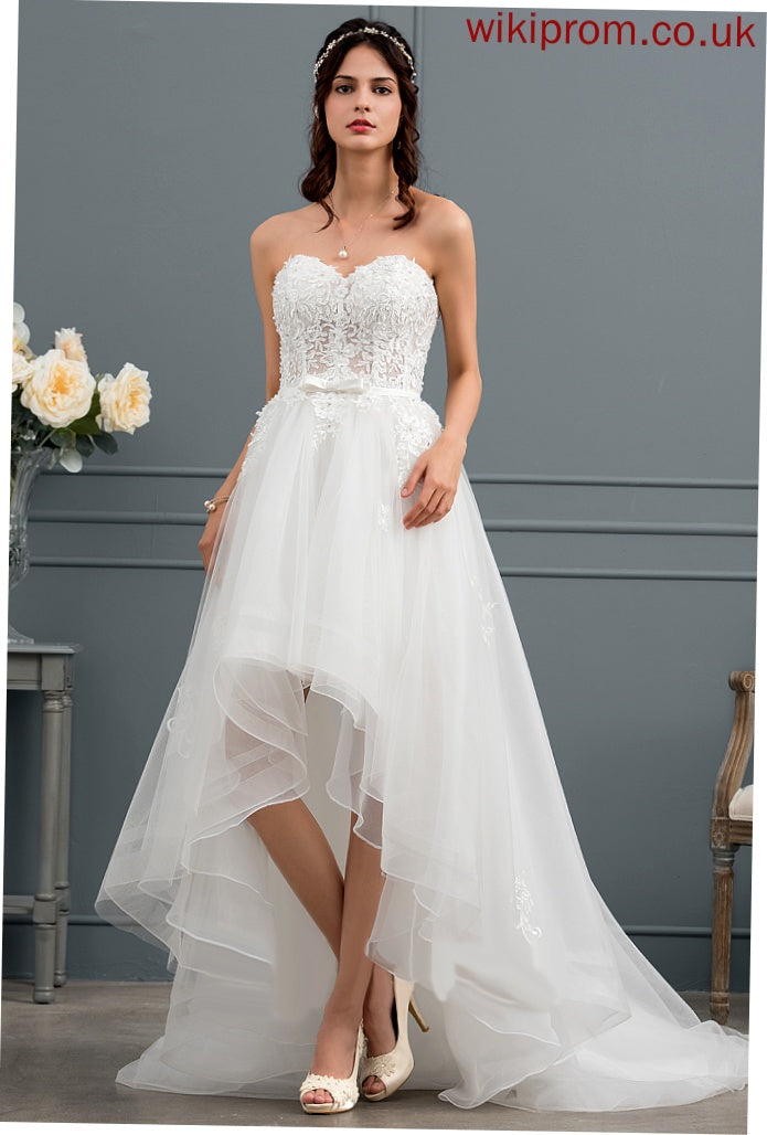 Dress Beading Sweetheart Lace Wedding Dresses Rayne Bow(s) With Wedding Sequins Asymmetrical Tulle Satin A-Line