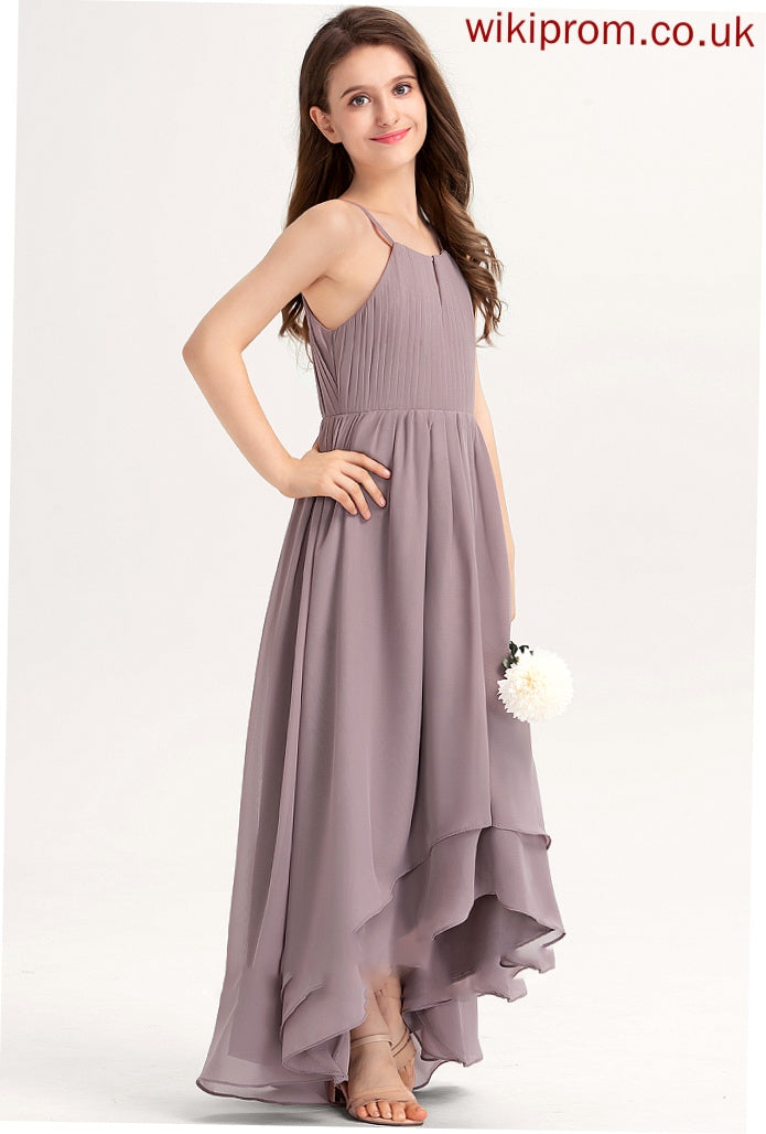 With Scoop Ruffle Chiffon Bow(s) Asymmetrical Junior Bridesmaid Dresses A-Line Neck Roberta