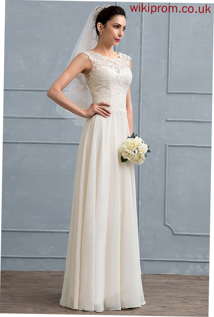 Sequins Nathalie Floor-Length Dress Lace With Wedding Beading Neck A-Line Chiffon Scoop Wedding Dresses