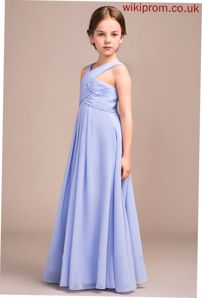 Ruffle A-Line With Cierra Junior Bridesmaid Dresses Floor-Length Chiffon V-neck