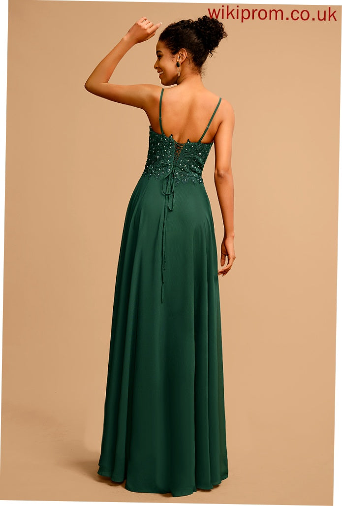 Prom Dresses A-Line With Chiffon Sequins Floor-Length Beading Hailee Lace V-neck